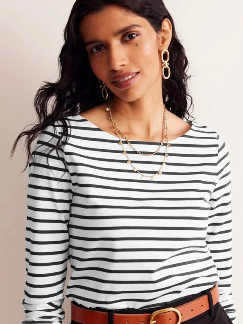 Boden Ella Black and White Striped Top - US 12 NWT